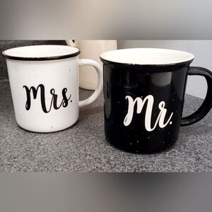 Mr. and Mrs. Ceramic Mug Set - Black and White